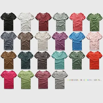 Vyrai Pagrindinis T-Shirt Kietas Medvilnės V Neck Slim Fit Vyrų Mados T Marškinėliai Trumpomis Rankovėmis Viršuje Tees 2017 Prekės