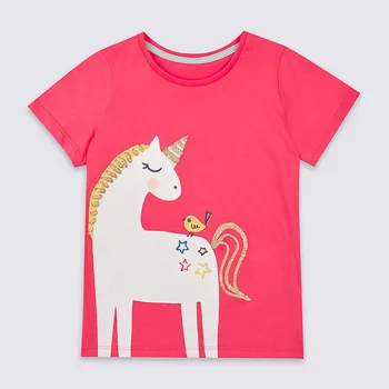 šokinėja metrų Mergaičių drabužius t shirts aplikacijos gyvūnų triušis mielas vaikų vasaros viršūnes tees vaikams drabužių trumpas rankovėmis marškinėliai