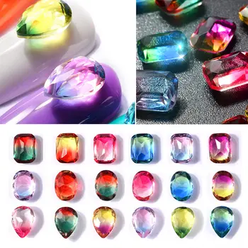 10vnt skaidrus spalvingas blizgučiai nagų dailės stiklo cirkonio stačiakampis/ovalus/drop formos nagų dailės šviesus gręžimo nagų dailės kristalų