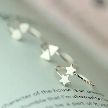 Nauja siunta 925 Sterling Silver Star Širdies Trikampis Žiedai Moterims Reguliuojamo Dydžio Žiedas Mados sterlingų-sidabro papuošalai