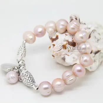 Žavesio baroko gėlavandenių perlų apyrankės moterims,balta, violetinė madinga nekilnojamojo natūralių perlų apyrankės papuošalai draugei gimtadienio proga