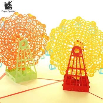 Kawaii Rankų darbo 3D velnio Ratas Origami 3D pop-up popieriaus pjovimas lazeriu vintage atvirukai atvirukai su Gimtadieniu Dovanos tvirtasis