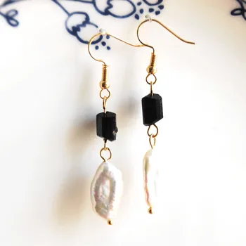 Aukso spalvos bižuterijos Tabaluoti Auskarai rankų darbo juodos spalvos natūralaus akmens gėlavandenių perlų moterims, dovana nemokamas pristatymas