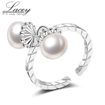 Derliaus natūralių gėlavandenių perlų žiedas 925 sidabro papuošalai moterims,du kartus perlų žiedas fine jewelry aukštos kokybės mergina dovanos