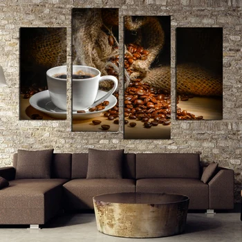 4 Plokštės Drobės Tapybos Kvapnios Kavos Pupelės Spausdinti Tapybos Ant Drobės Sienos Paveiksl Virtuvės Namų Puošybai Neįrėminti