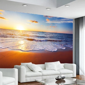 Sunset Sea Surf Beach Fantazijos Kraštovaizdžiu 3D Stereo Tapetai Naujo Dizaino Tekstūros Nuotraukų Siena Dokumentus Gyvenimo Kambario, Miegamasis Namų Dekoro