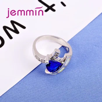 Jammin S925 Sterlingų Skiedra Žiedas Su Rodyklių Kuriant Halo Blue Crystal Ir Baltos Kalnų Krištolas Žiedas Ravėjimas Šalis
