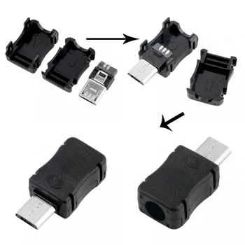 Aukštos Kokybės 10VNT Micro USB kištukinė Jungtis Male Micro USB Lizdas 2.0 5PIN Kištukas kištukinis Lizdas Su Plastiko Dangtelis Rūšių 