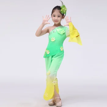 Kinijos Liaudies Šokių Užsakymą Vaikų Šokių Drabužių Nacionalinių Kostiumų Hanfu Yangko Šokių Kostiumas Mergaitėms