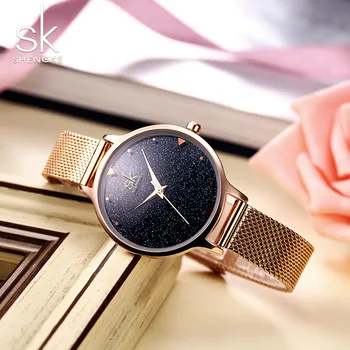 Mados Elegantiška Rožė Aukso Laikrodžiai Moterims Prabangos Prekės SHENGKE Ponios Kvarcinis Laikrodis Moterims Suknelė Žiūrėti Relogio Feminino Reloj Mujer