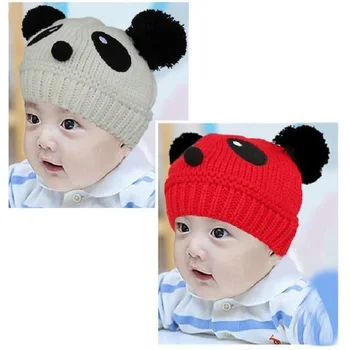 Panda Megzti Kūdikių Mergaitės, Skrybėlės Bebes Vilnos Naujagimio Bžūp Vaikams žiemos skrybėlę Berniukai Kepuraitė Vaikas Kibiro Kepurę Bonet Mezgimo