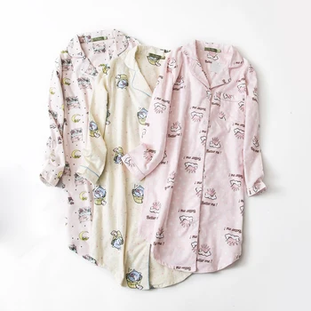 Rudenį, žiemą pižamą moterys ilgomis rankovėmis atspausdintas namų sleepwear naktį marškinėliai