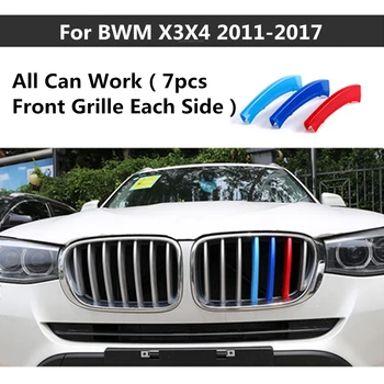 BMW 1 2 3 5 Serijos X3 X4 X5 X6 3 Spalvų ABS 3D M Automobilio Priekinių Grotelių Apdaila Juostelėmis Padengti Motorsport Lipdukai Automobilio Stiliaus