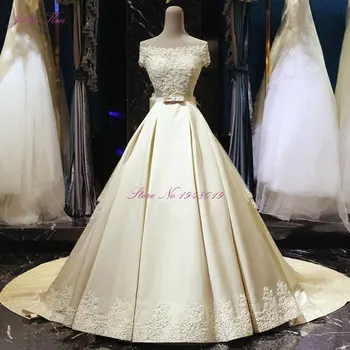 Naujas Dizainas, Vintage Blizgantis Satin A-line Wedding Suknelė Valtis Kaklo Duobute Perlai Appliques Su Laivapriekio Varčias Vestido de noiva