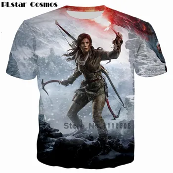 PLstar Kosmosą 2017 M. Vasaros Mados Vyrai/Moterys 3d t-shirt Klasikinis veiksmo nuotykių žaidimas Tomb Raider Lara spausdinti atsitiktinis t shirts