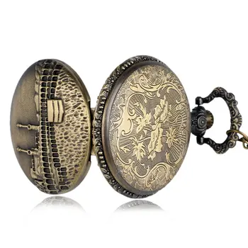 Bronzos Mados Pilis Modelis Kvarco Kišenėje Žiūrėti Moterų, Vyrų Derliaus Karoliai Pakabukas Grandinės Antikos Stiliaus Reloj De Bolsillo Dovanos