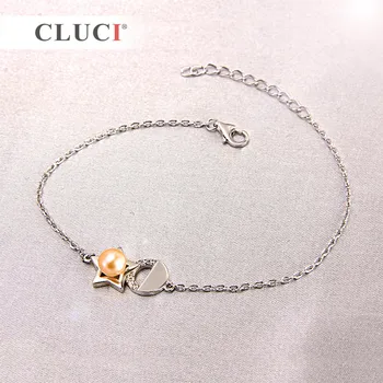 CLUCI omarų užsegimas 925 sterlingas sidabro, perlų apyrankė accessary penkerių-pažymėjo žvaigždutė Apyrankė/Bangle Moterų Vestuvių Dovana