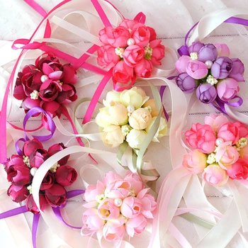 5 Spalvų Rožių Riešo Corsage Bridesmaid, Seserys vertus, gėlės, Dirbtinės Nuotaka Gėlių Vestuves Apdailos Nuotakos Prom