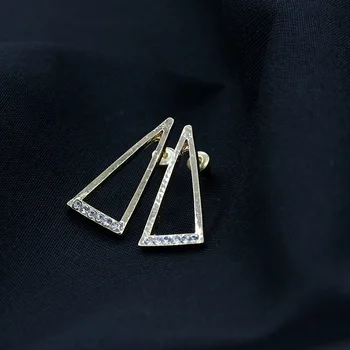 Tuščiaviduris Metalinis Trikampis Aukso Sidabro Padengtą Inlaying Blizga Kristalų Mados Lašas Auskarai Moterims, Madingų Tabaluoti Auskarai