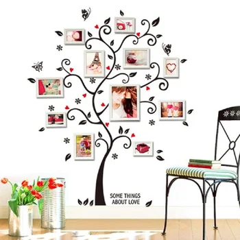 Elegantiškos Juodosios Šeimos Foto Rėmelis Medis, Gėlių Širdies Tapetai Namų Dekoro Lipdukai