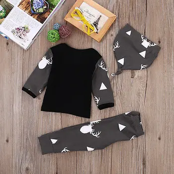 Naujagimio Berniukų, Mergaičių Drabužiai Spausdinti Elnias T-shirt + Ziajać + Hat 3pcs Komplektus Nustatyti Mielas Animacinių filmų Kūdikio Drabužių Rinkiniai 0-24M