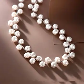 Elegantiškas Dvigubo Sluoksnio Imituojamas Pearl Choker Karoliai Moterų Paprasta Bižuterijos Mielas Dovana Bijoux