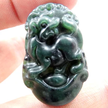 34*22MM Didmeninės gamtinių Kinijos akmens ranka raižyti statula šuo amuletas pakabukas karoliai N10