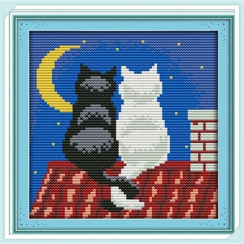 Juodos ir baltos katės Pradedantiesiems 11CT Kryželiu Rinkinys Siuvinėjimui Gyvūnų 14ct skaičiuojami siuvinėjimo rankų darbo dovana sienos menas