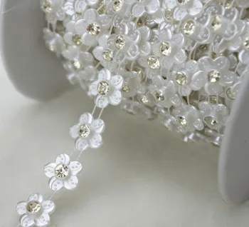 10 13mm gėlių Formos white Pearl kalnų krištolas Grandinės Apdailos Siuvimo Amatai Kostiumas Aplikacijos Vestuvių Dekoravimas LZ110