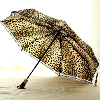 Šilko Leopard Nėrinių 3 kartus Automatinis Skėtis nuo Lietaus, Saulės Moterų Parsol Moterų skėtį nuo saulės Lady Plegable Paraguas Mujer Parapluie Femme
