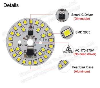 6W 32mm AC 220v led pcb su integruota IC vairuotojas lemputės šviesos, Šiltai balta/ balta, be mašinistų valdoma aliuminio plokštės lenta, nemokama laivas