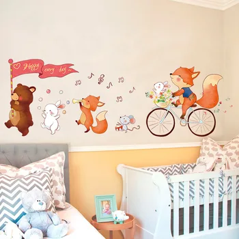 Mielas animacinių filmų gyvūnų, Lokys, Lapė sienų lipdukai vaiko kambario sienos, dekoratyvinės sienų lipdukai dekoruoti sienas darželyje plakatai