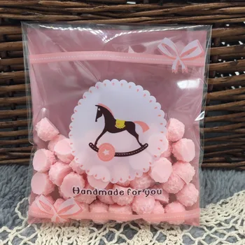 Nemokamas pristatymas 100vnt/daug 10X11cm Slapukas pakuotės rožinė cockhorse lipnios plastikinius maišelius užkandžių sausainiai kepimo paketą