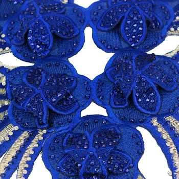 2piece 3D Zawalcowany Cirkonio Kaklo Antkaklis Giliai Mėlynos spalvos Nėrinių Aplikacijos Pleistrai, Nėrinių Motyvas Geležies ant Drabužių Siuvimo T1957