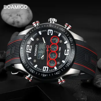 Vyrų sporto laikrodžiai BOAMIGO prekės ženklo mados skaitmeninis lumious laikrodžiai 2017 gumos juosta kvarciniai laikrodžiai 30m atsparus vandeniui dovana laikrodis