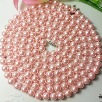 Nemokamas pristatymas naujos mados ilgos grandinės 8mm rožinė vandenyno jūros imitacija shell perlų vėrinį moterims gana šalies dovanų 60