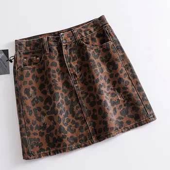 Seksualus Leopardas spausdinti džinsinio audinio sijonas moterims Vasaros bodycon aukšto juosmens pieštuku sijonas Streetwear 2017 mados atsitiktinis mini Saia sijonas moterims