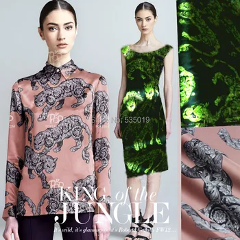 Aukštos kokybės Dviejų spalvų qianbao suknelės sericiculture gryno šilko audinys rožinė/žalia leopard skaitmeninis atspausdintas elastingos satino audinys