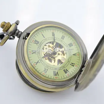 Romėniškais Skaitmenimis Skeletas Tuščiaviduriai Atvejis Steampunk Kišeninio Laikrodžio Su Grandinės 2 Pusių Atviras Atveju Prabangos Prekės Mechaninė Kišenėje Žiūrėti