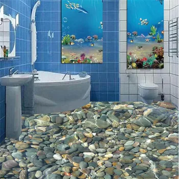 Beibehang custom tapybos 3D grindų vonios kambarys freskomis gamtos akmenukas ne slydimo atsparus vandeniui sustorėjimas, lipnios PVC tapetai