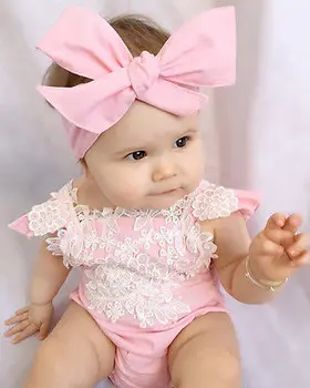 2 VNT Naujagimiui Kūdikių Mergaičių rankovių Rompers Nėrinių Gėlių Jumpsuit Playsuit Komplektus Sunsuit