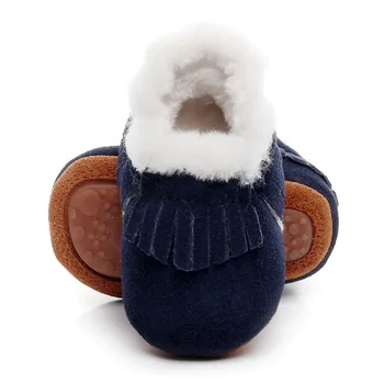 Nauja stiliaus Žieminiai su kailiu batai, natūralios Odos Kūdikių mergaičių batai, rankų darbo Bamblys sunku vienintelis pirmasis kūdikių vaikštynės Suede Batai