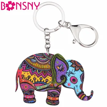Bonsny Akrilo Jungle Elephant Papuošalai Raktų Pakabukai Keyrings Moterų Mergina Bag Vairuotojo Automobilio Raktas Rankinės, Piniginės Pakabukai Keychain