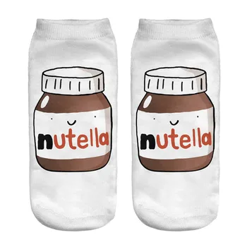 Nutella baltas 3D Išspausdintas ponios trumpų animacinių filmų chaussette femme mielas korėjos kojinės