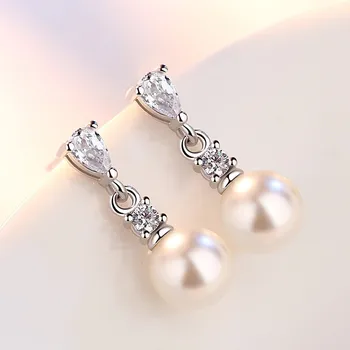 Nemokamas Pristatymas Moterų Hand Made Crystal White Imituojamas Pearl Apvalios formos Lašas Auskarai Nuostabūs Papuošalai Didmeninė