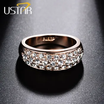 USTAR Rose aukso spalvos vestuviniai Žiedai, moterų papuošalai AAA Kubinių Cirkonio Kristalai sužadėtuvių žiedai moterų Anel aukščiausios kokybės