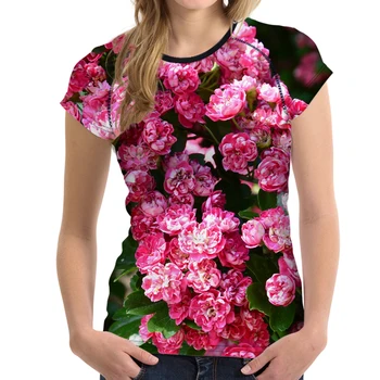 FORUDESIGNS alyvinė Tee Moterims 3D Gėlių T shirt Slim visoje Spausdinti Viršūnes Pasėlių Lady Elastinga Violetinė Marškinėlius Moterų Drabužiai Didmeninė