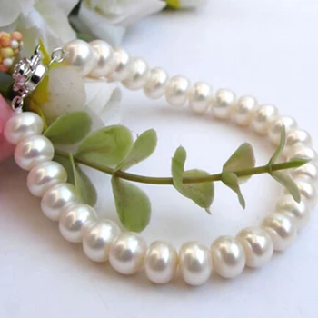 Sinya perlų gija apyrankės moterims su aukštos blizgesys natūralių gėlavandenių perlų 9-10mm karšto pardavimo smulkių perlų papuošalai