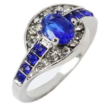LNRRABC 1pc Pardavimo Klasika Moterų Žiedo Dydis 7 8 9 Mėlyna Sidabrą, Sidabro Nustatyti Gręžimo Kristalų bižuterijos retro stiliaus plieno žiedas