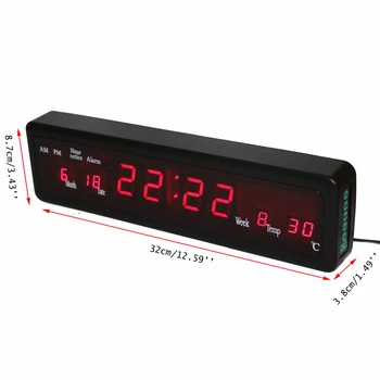 Darbalaukio Elektroniniai žadintuvai Skaitmeninis LED Sieninis Laikrodis su Patalpų Temperatūros Kalendoriaus Savaitės Dienos Houly Varpelių Raudona Ekranas